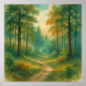 Waldweg-Landschaft - Aquarell-Malstil Poster (Vorne)