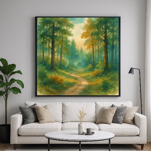 Waldweg-Landschaft - Aquarell-Malstil Poster