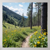 Waldweg mit gelben Wildblumen Poster (Vorne)