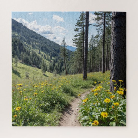 Waldweg mit gelben Wildblumen Puzzle (Vertikal)