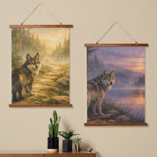 Waldweg & Nebelsee Wolf-Teppichszenen Wandteppich Mit Holzrahmen