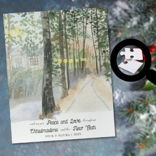 Waldweg personalisierte Wasserfarbe Weihnachten Puzzle