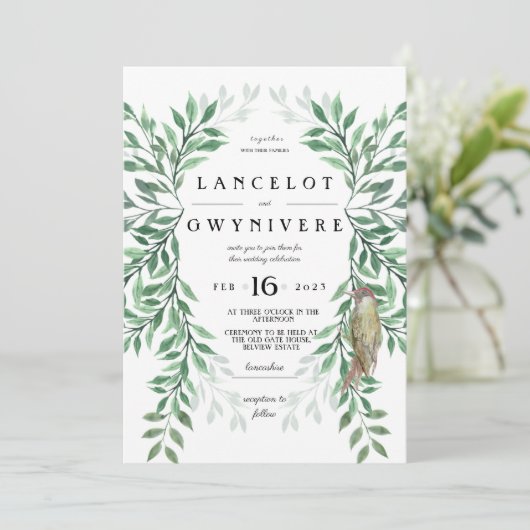 Waldweide Holzspecht rustikal einladen Einladung (Stehend Vorderseite)