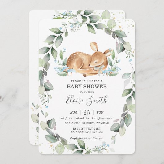 Waldweide Rustikale Grünpflanzen Leafy Babydusche Einladung (Vorne/Hinten)