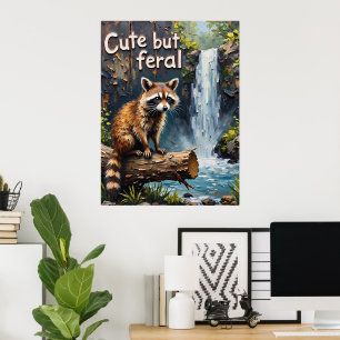 Waldweiher: Raccoon bei den Wasserfällen Poster