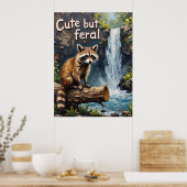 Waldweiher: Raccoon bei den Wasserfällen Poster (Küche)