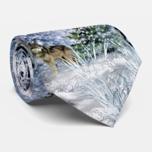 Waldweihnachten mit Wölfen Blau Herren Krawatte