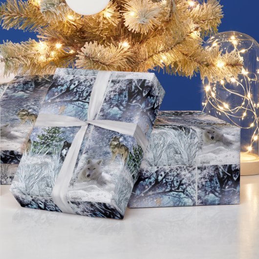 Waldweihnachten mit Wölfen Geschenkpapier (Feiertage)