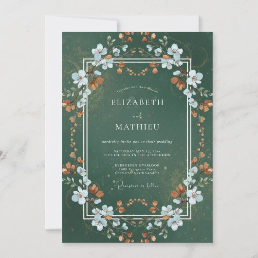 Waldweiße Blütenhochzeit Einladung (Vorderseite)