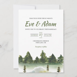 Waldwiese Kiefern Boho Aquarell Winterhochzeit Einladung