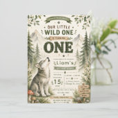 Waldwolf erster Geburtstag Einladung (Stehend Vorderseite)