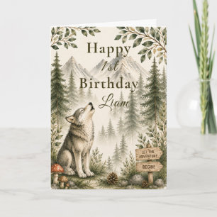 Waldwolf erster Geburtstag Karte