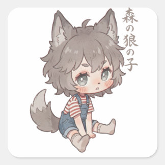 Waldwolf-Kind-Chibi-Aufkleber  Quadratischer Aufkleber