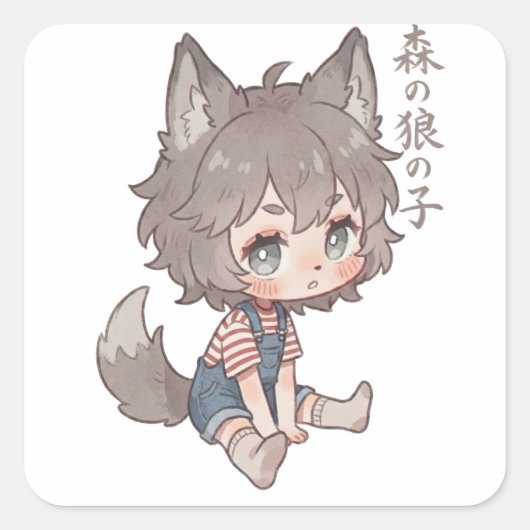 Waldwolf-Kind-Chibi-Aufkleber  Quadratischer Aufkleber (Vorderseite)
