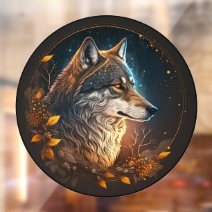 Waldwolf-Nachthimmel-Wildnis-Tierkunst Fensteraufkleber