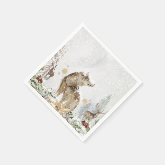 Waldwolf und Hirschwald Serviette (Ecke)