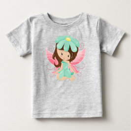 Waldzucht, Niedliche Fairy, Braunhaar, Blume Baby T-shirt