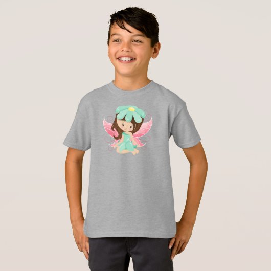 Waldzucht, Niedliche Fairy, Braunhaar, Blume T-Shirt (Vorne ganz)