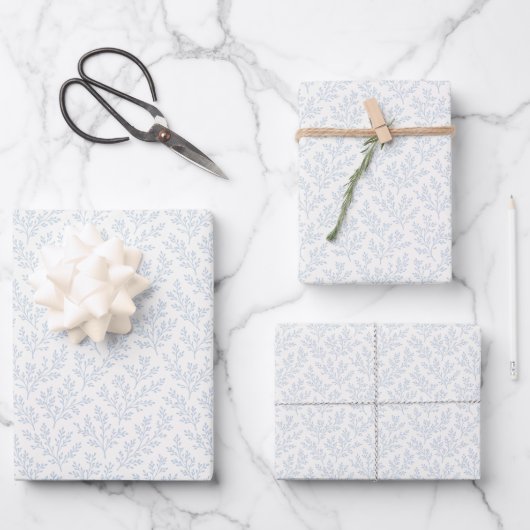Waldzweige Dusty Blue - Neutral Geschenkpapier Set (Vorderseite)