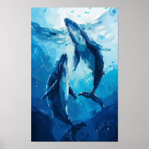 Wale im Meer - Kreative, einfache Darstellung P Poster