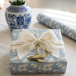 Wale in den Wolken | Vintage Blau Toile Geschenkpapier