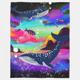 Wale in einem farbenfrohen Ozean, Fantasy Sea Life Fleecedecke
