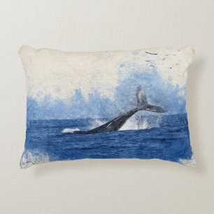 Wale in Sea Birds in Distanz Art Decor Geschenk Dekokissen
