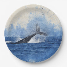 Wale in Sea Birds in Distanz Art Decor Geschenk