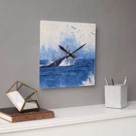 Wale in Sea Birds in Distanz Art Decor Geschenk Quadratische Wanduhr