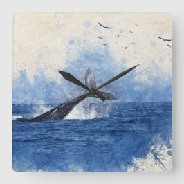 Wale in Sea Birds in Distanz Art Decor Geschenk Quadratische Wanduhr