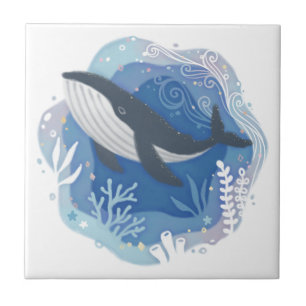 Wale & Korallen in Ocean Paper Art Illustration Fliese
