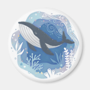 Wale & Korallen in Ocean Paper Art Illustration Magnet