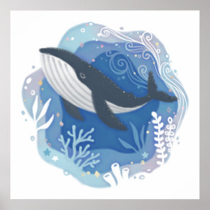 Wale & Korallen in Ocean Paper Art Illustration Poster