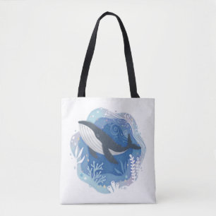 Wale & Korallen in Ocean Paper Art Illustration Tasche