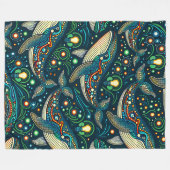 "Wale mit Weihnachtsbeleuchtung - surreale Kunst" Fleecedecke (Vorderseite (Horizontal))