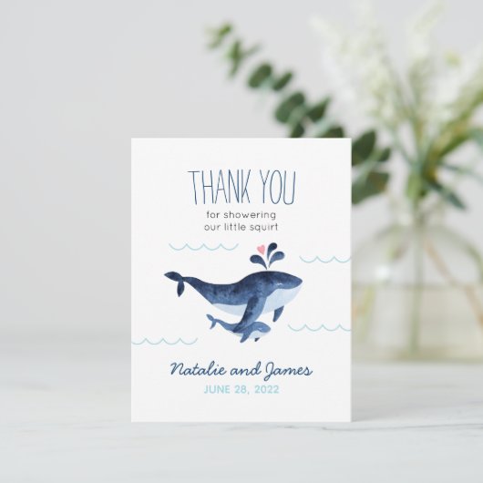 Wale Nautical Under Sea Baby Shower Dankeskarte (Stehend Vorderseite)