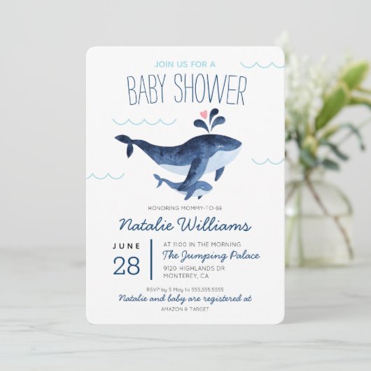 Wale Nautical Under Sea Baby Shower Einladung (Stehend Vorderseite)