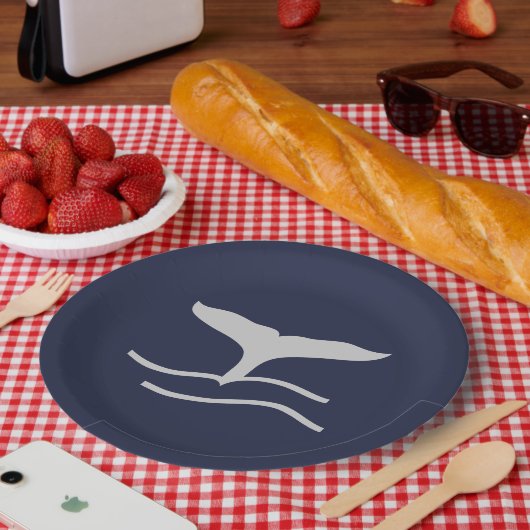 Wale Schwanz Kontur Navy und Gray Porcelain Servin Pappteller (Picknick)