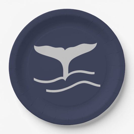 Wale Schwanz Kontur Navy und Gray Porcelain Servin Pappteller (Vorderseite)