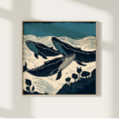 Wale Sea Marine Nature Linocut Nova Scotia Poster