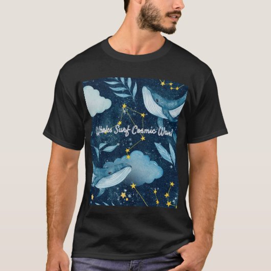 Wale surfen kosmische Wellen Blaue Sternbilder T-Shirt (Vorderseite)