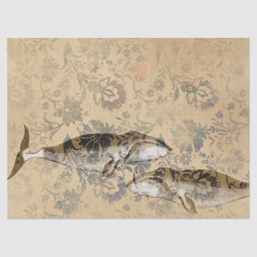 Wale und Abstrakte Blumendekoupage Seidenpapier (Vorderseite)