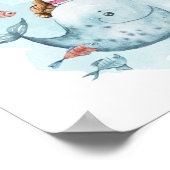 Wale und Leuchtturm Magische Wasserfarbe Poster (Ecke)