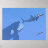 Wale und Megalodon unter Wasser - 3D-Darstellung Poster (Vorne)