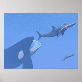 Wale und Megalodon unter Wasser - 3D-Darstellung Poster