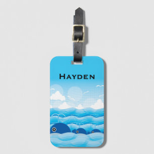 Wale und Wellen Ozean Blau Personalisiert Gepäckanhänger