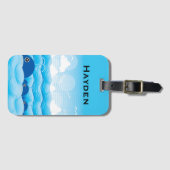 Wale und Wellen Ozean Blau Personalisiert Gepäckanhänger (Vorderseite (Horizontal))
