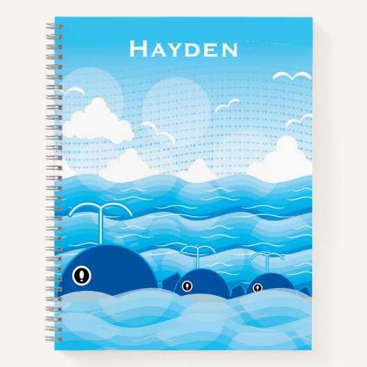Wale und Wellen Ozean Blau Personalisiert Notizblock (Vorderseite)