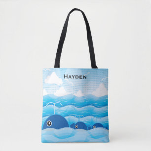 Wale und Wellen Ozean Blau Personalisiert Tasche