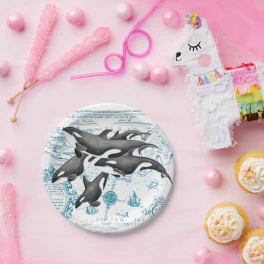 Wale von Orca uralt blau Pappteller (Party)